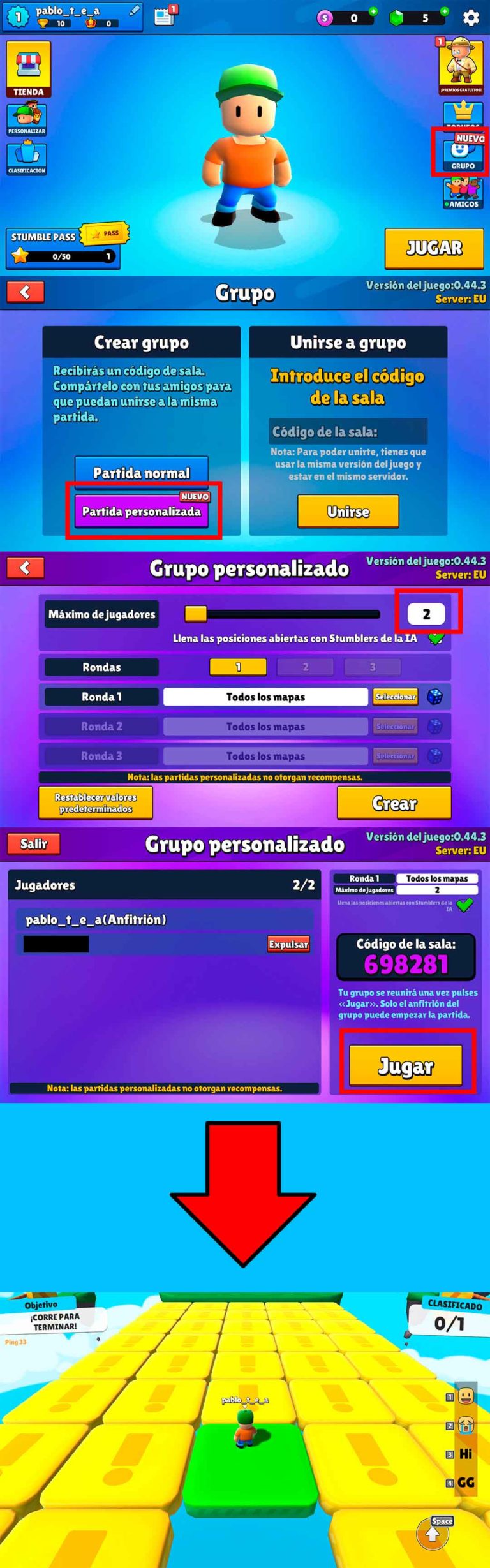 Cómo jugar y prácticar en el modo entrenamiento de Stumble Guys