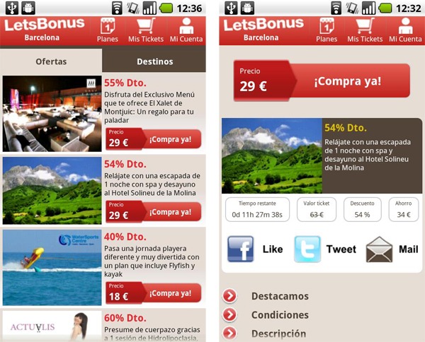 LetsBonus, consigue descuentos y ofertas para viajar desde tu móvil Android y iPhone