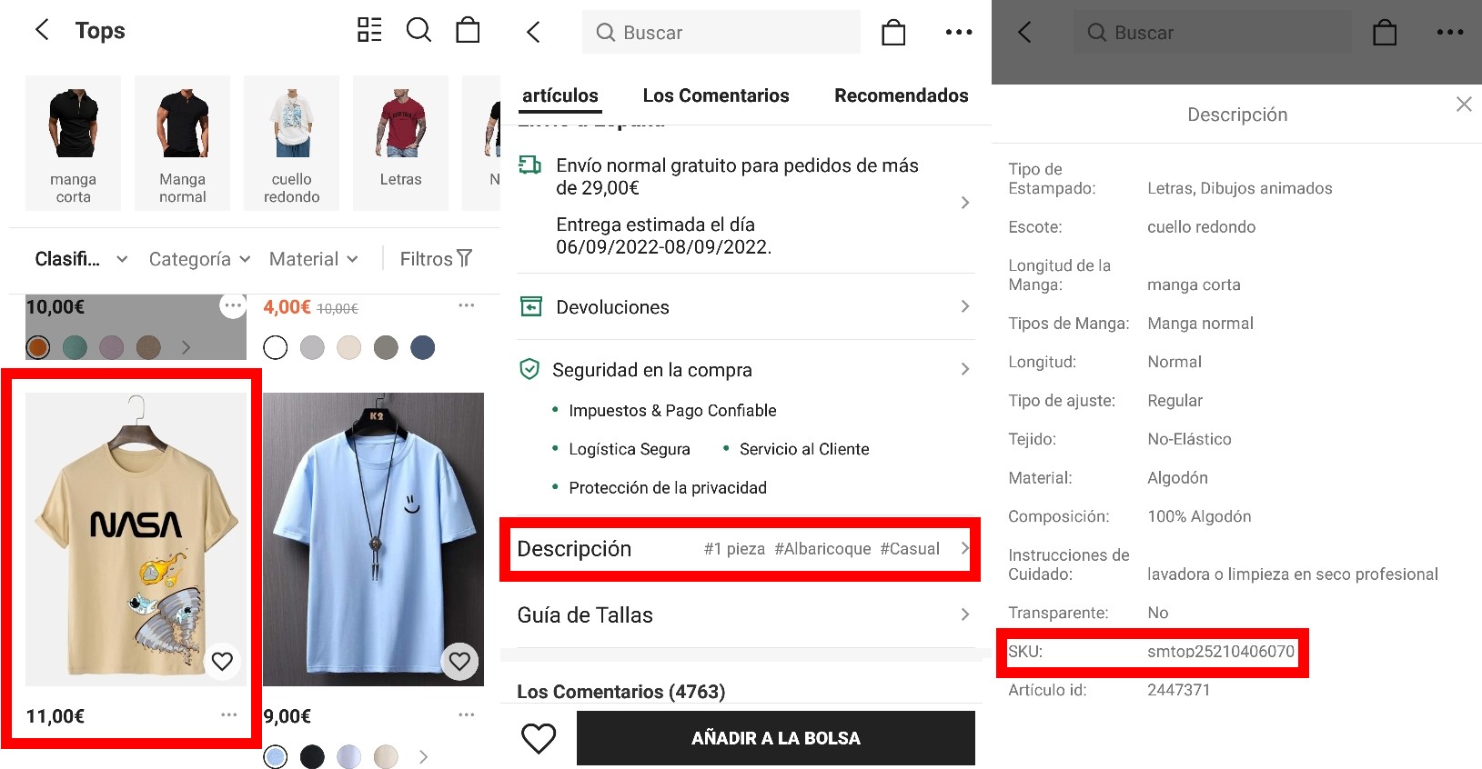 Cómo ver el código de la ropa en Shein